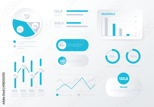 This image showcases various statistical graphics and charts. Vector illustration photo