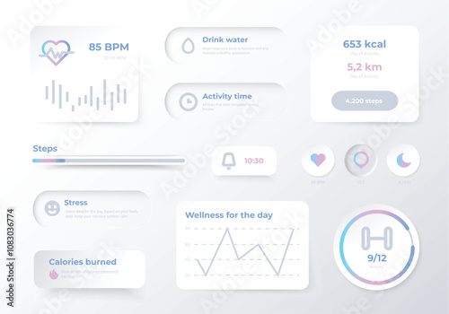 A modern health tracking interface showing details like heart rate. Vector illustration