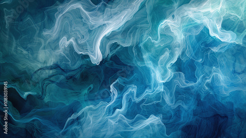 Abstract Blue Waves With Swirling Patterns in a Cool Color Palette Create a Calming and Tranquil Atmosphere Suitable for Decoration or Inspiration