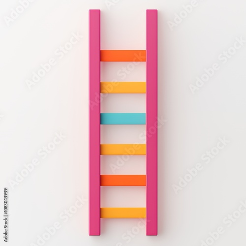 A colorful ladder with six rungs on a white background. photo