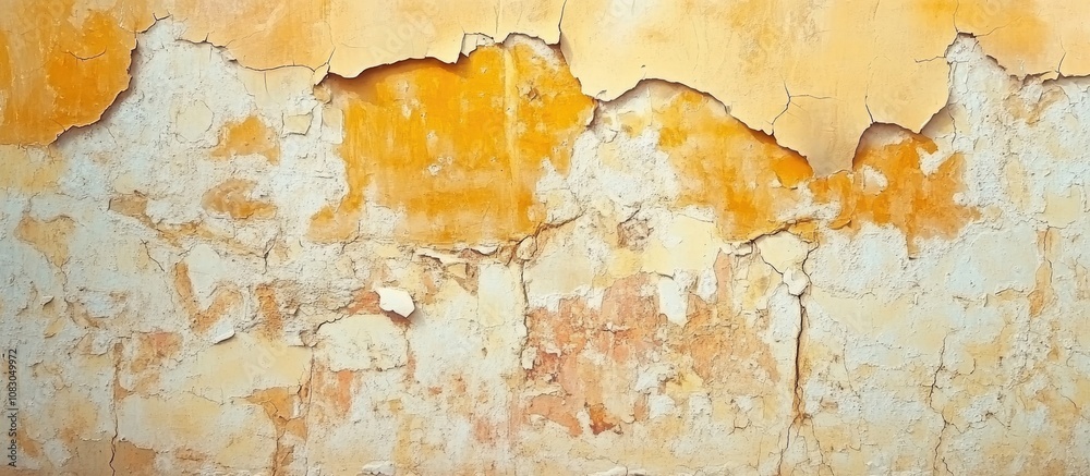 Obraz premium Textured old wall with remnants of adhesive post tile removal in warm hues ideal for background design or renovation projects