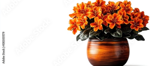 Vibrant Saintpaulias flowering plant in a charming pot against a clean white backdrop perfect for home decor photo