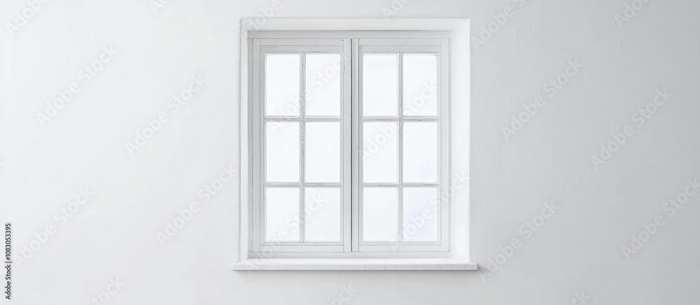 Fototapeta premium White wooden window with four sashes elegantly framed against a clean white background perfect for interior design projects