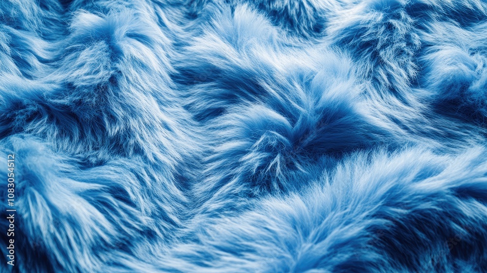 Fototapeta premium Blue fur texture for background Fuzzy blue plaid pattern Shaggy blanket backdrop Soft synthetic fur textile Flat lay perspective with ample copy space
