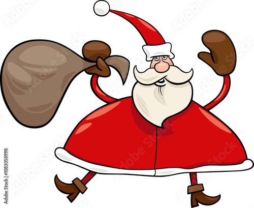 cartoon Santa Claus with sack on Christmas time