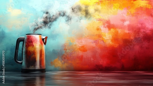 Digital Illustration of a Kettle with Curling Steam photo