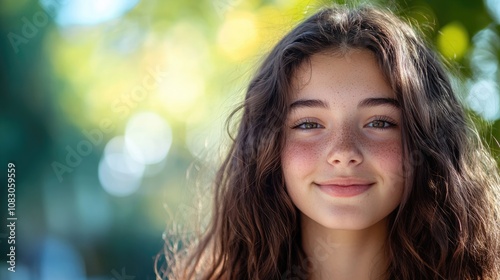 Cheerful portrait of a smiling teenager gazing at the camera showcasing a joyful expression photo