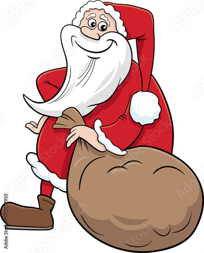 cartoon Santa Claus Christmas character with sack of presents