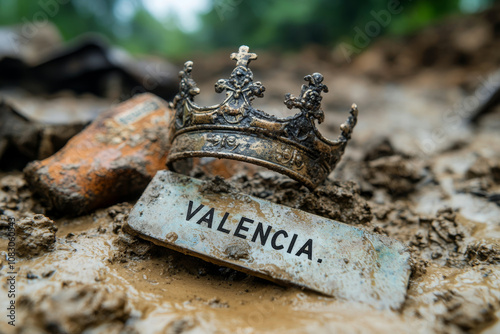 Valencia Crown and Sign Lost in the Mud After DANA Flood
