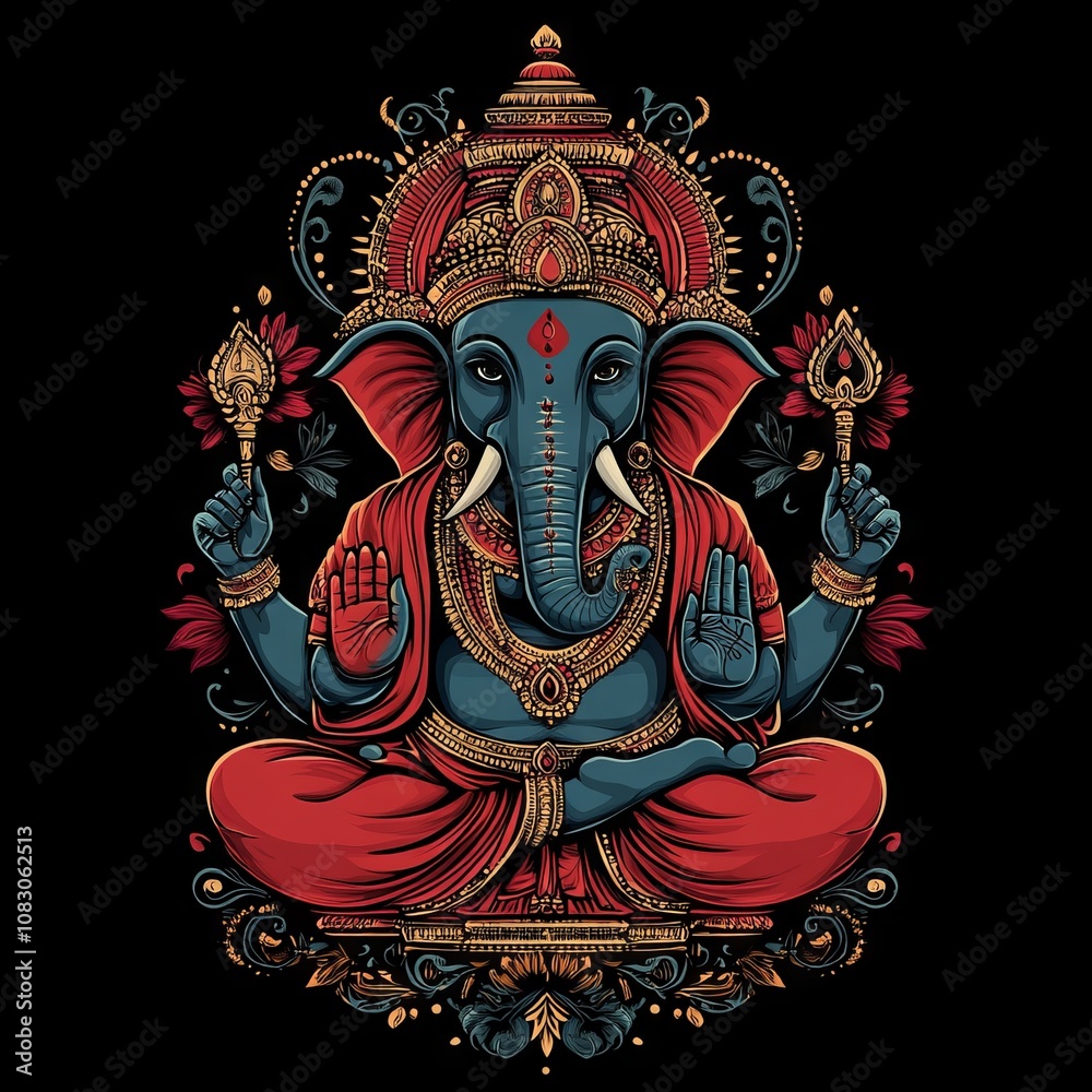 Fototapeta premium Load Ganesh t shirt vector print on black background 