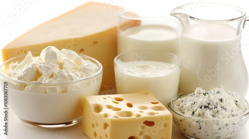 Dairy products including cream milk cheese and yogurt photo