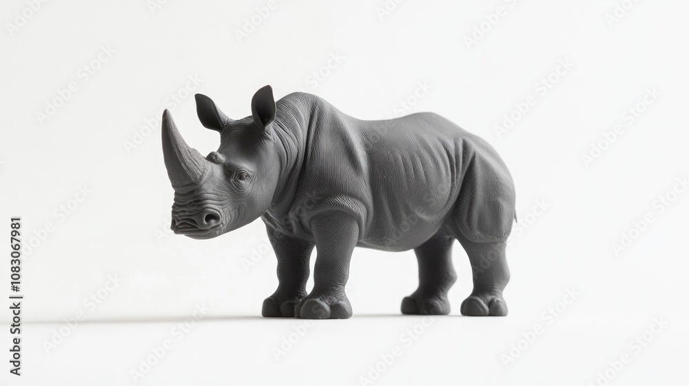 Obraz premium Rhino figurine made of plastic displayed against a white backdrop