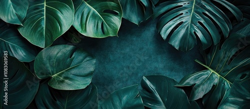 Tropical leaf artwork on a textured backdrop serving as photo wallpaper within a room s interior design
