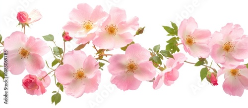 Wallpaper Mural Artwork of a cluster of pink dog roses set against a clean white backdrop Torontodigital.ca