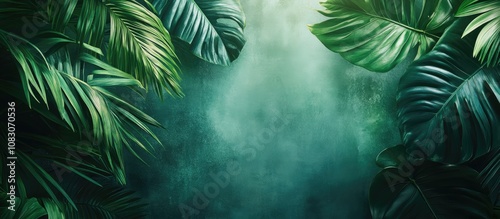 Tropical leaf artwork on a textured backdrop serving as photo wallpaper within a room s interior design