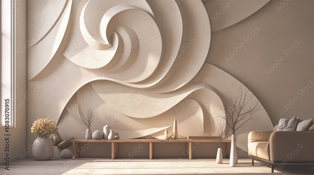 Obraz premium 3D illusion mural painting for interior walls featuring moldings and digital wallpaper design enhanced with 3D rendering effects