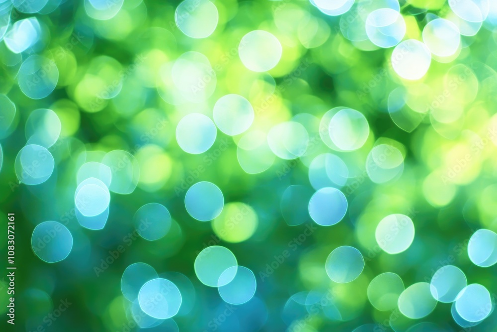 Fototapeta premium Bokeh circles in shades of green and blue create a captivating background effect