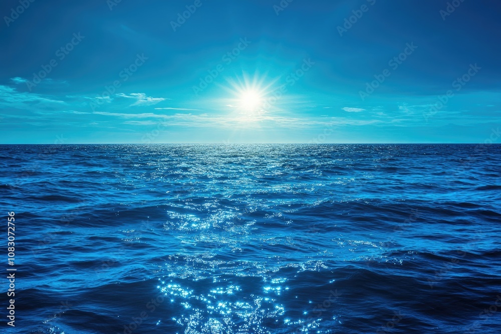 Fototapeta premium Vibrant blue ocean with a glowing flare effect
