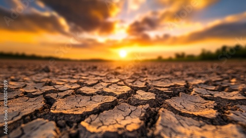 Dry landscape and parched riverbeds depict the critical water shortage resulting from prolonged drought conditions photo