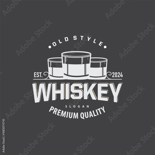Whiskey Logo, Drink Label Design With Old Retro Vintage Ornament Illustration Premium Template