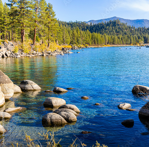 Rocky Shoreline on Lake Tahoe at Zephyr Cove, Nevada, USA