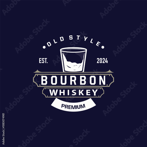 Whiskey Logo, Drink Label Design With Old Retro Vintage Ornament Illustration Premium Template