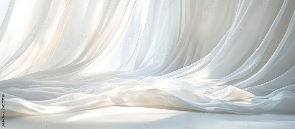 Obraz premium Backlit window adorned with flowing white curtains creating a soft inviting atmosphere