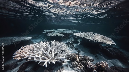 Stunning Underwater Scene of Bleached Coral Reef Environment photo