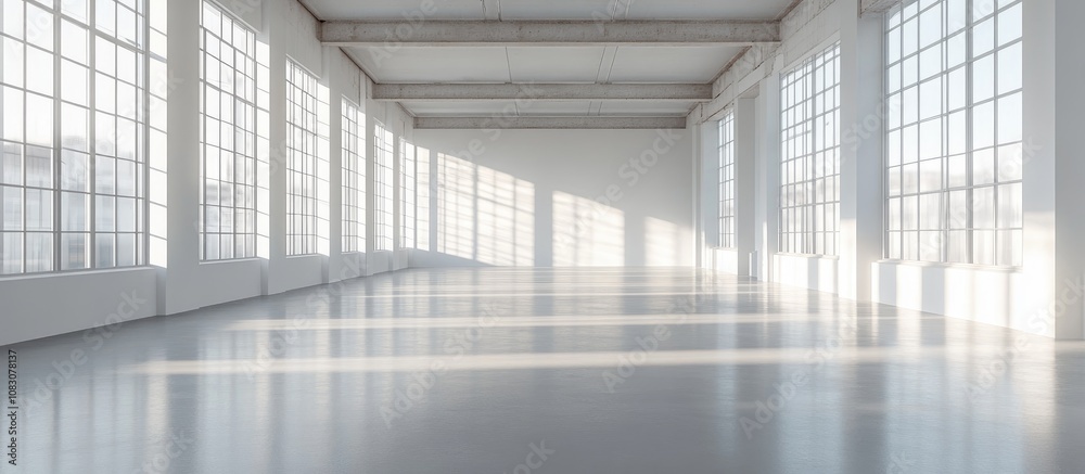 Fototapeta premium Bright and spacious empty room showcasing fresh renovations ideal for showcasing design possibilities