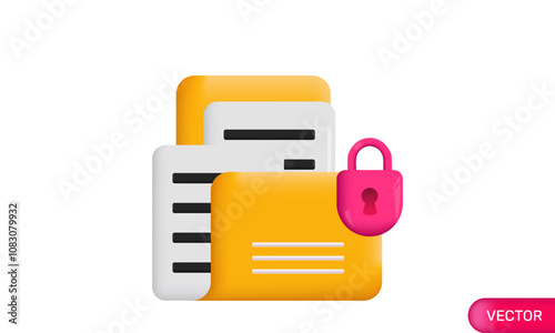 Lock folder password security protection 3d design icon glossy new idea vector