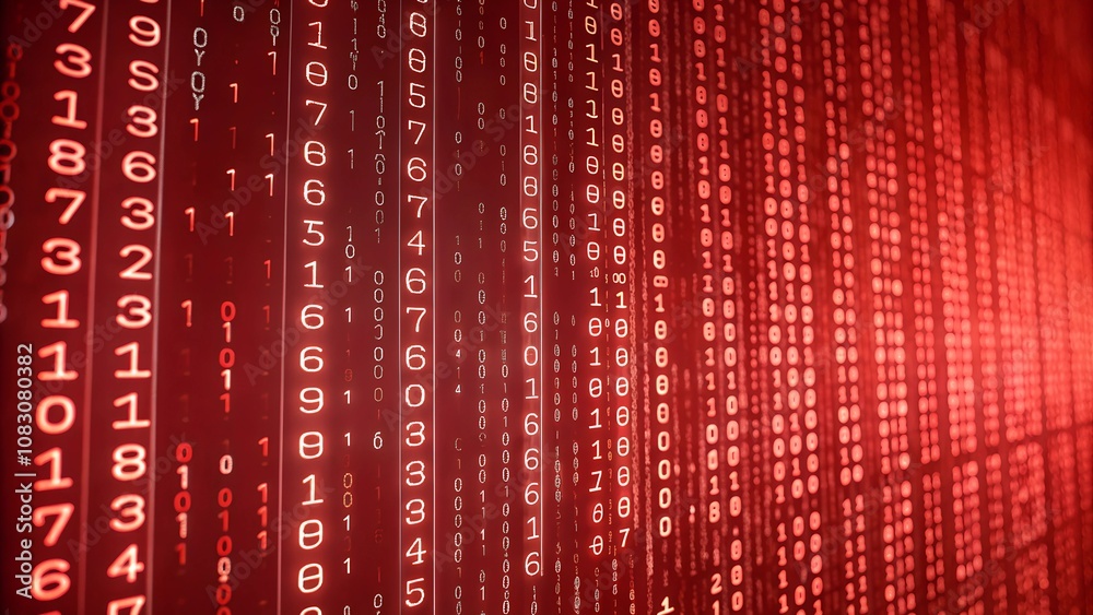 Digital red matrix wall background with numbers and letters. Futuristic ...