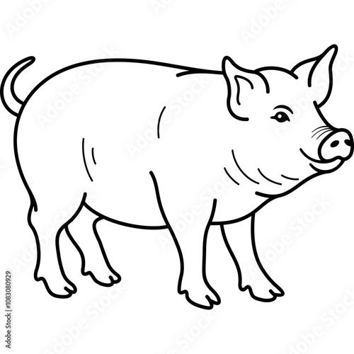 Domestic swine. Vector outline icon.