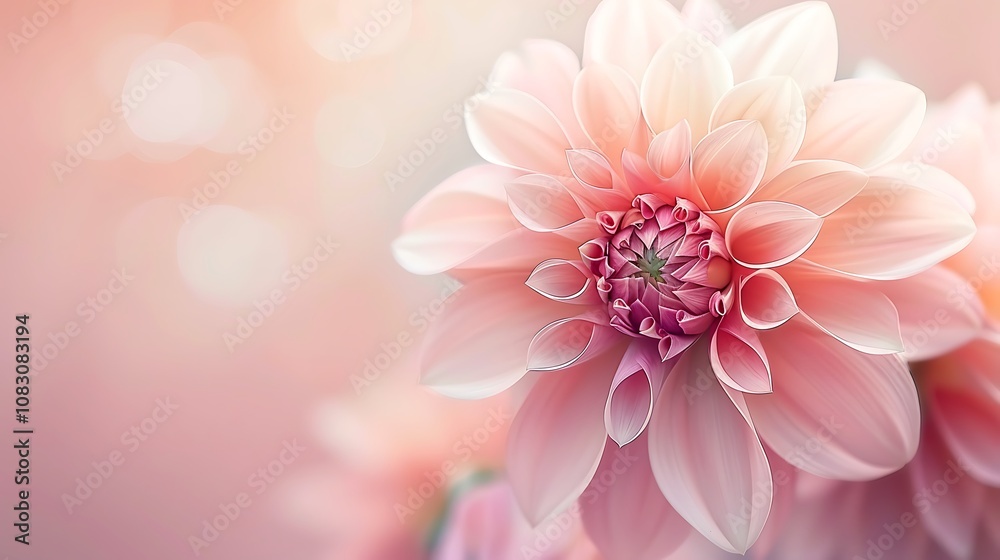 Fototapeta premium A close-up of a soft pink dahlia flower, showcasing its delicate petals and intricate details.