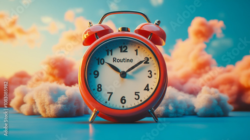 3D Illustration of Routine Concept with Alarm Clock Symbolizing Time and Daily Habits