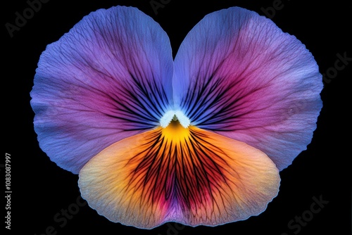 Large flowered hybrid garden pansy derived mainly from the wildflower Viola tricolor of Europe and Asia also called heartsease photo