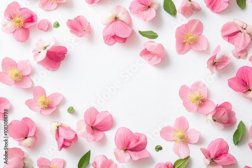 Pink Hellebore bloom on a white backdrop feminine floral arrangement