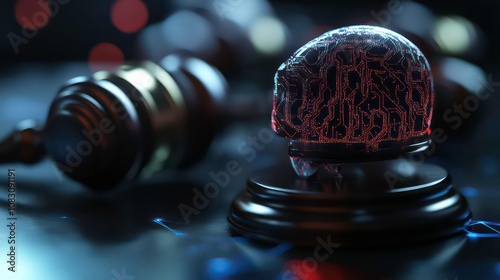 AI rules and law concept enforce to control AI artificial intelligence social responsibility and ensure fairness and transparency in usage of NLP generative AI to comply with internati photo