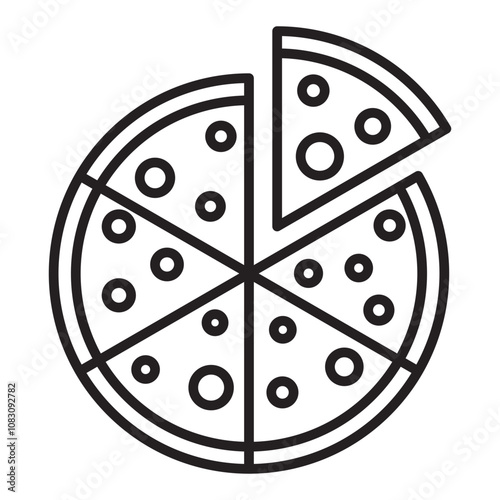 Pizza with one slice separated line icon.