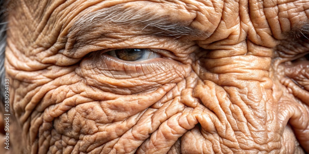 Fototapeta premium Close up detailed texture of wrinkled old skin on a human body close-up texture detail skincare aging wrinkles Lines aging process elderly senior adult mature skin surface organic