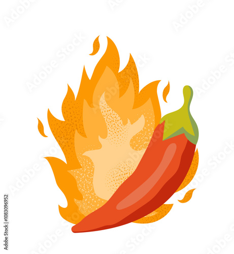 Hot chilli pepper. Traditional spicy mexican food. Logotype and emblem. Fresh and natural vegetable. Sticker for social networks and messengers. Flat vector illustration isolated on white background