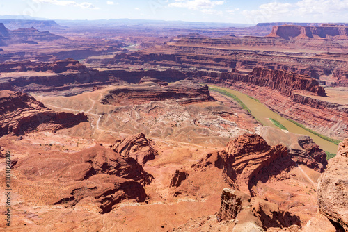 View of Colorado River canyon and the White Rim Trail from Dead Horse Point State Park, Utah