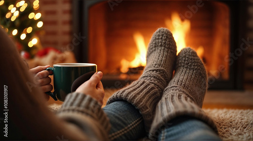 Cozy Winter Evenings by the Fireplace, Generative Ai photo