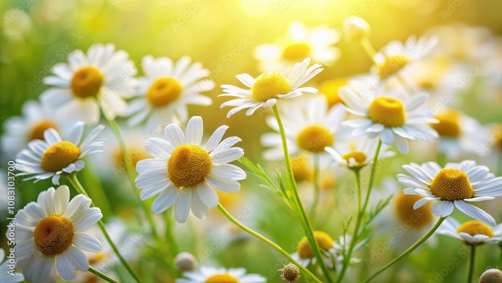Fototapeta premium A Field of Daisies Bathed in Warm Sunlight, Their Delicate Petals Radiating a Gentle Glow