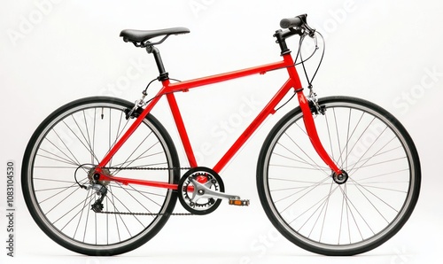 Red bicycle on white isolated background. photo