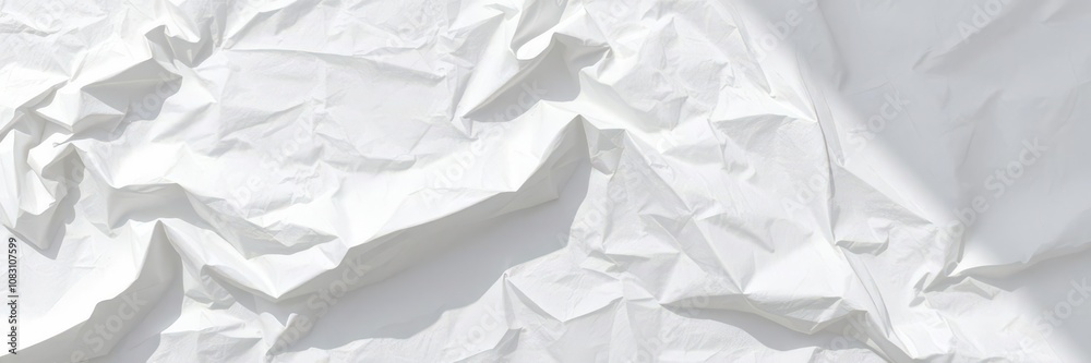 Obraz premium Crumpled white paper resembling a mountain landscape with peaks and valleys, background, texture, folded
