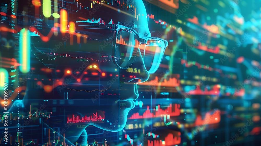 Obraz premium A digital representation of data analysis with a focus on technology and finance.