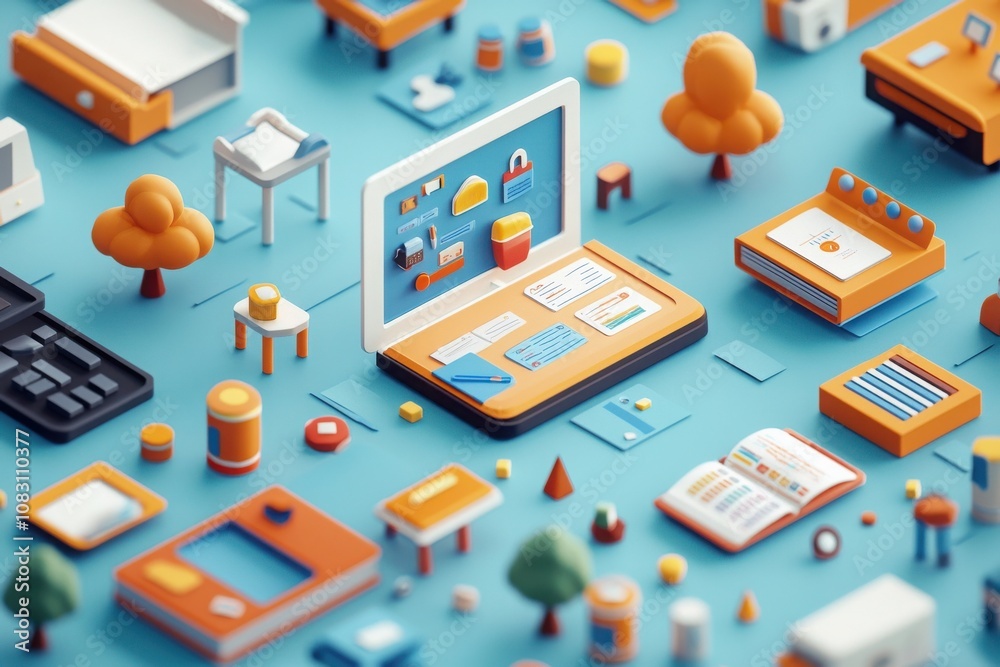 Obraz premium Interactive learning experience digital space 3d visualization educational environment overhead view creativity and engagement