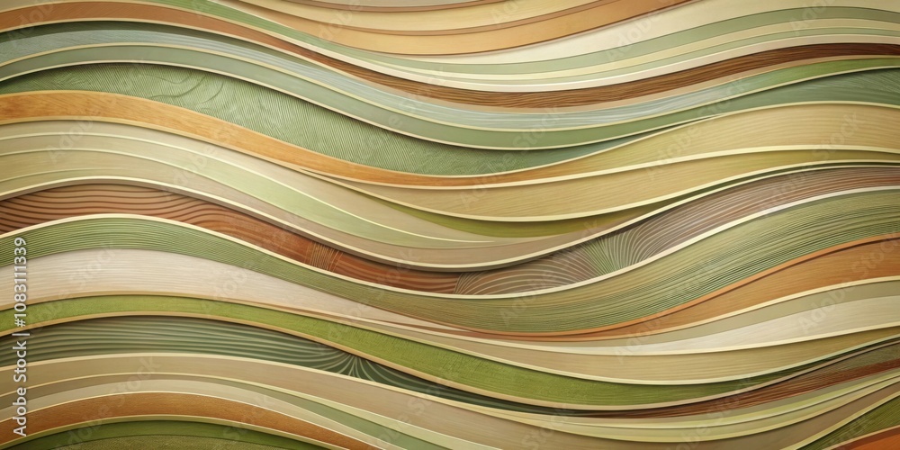 Obraz premium Abstract Background with a Soothing Color Palette of Earthy Tones, Interwoven with Curved Lines, Suggesting Natural Flow and Movement