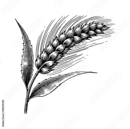 wheat stalk engraving black and white outline