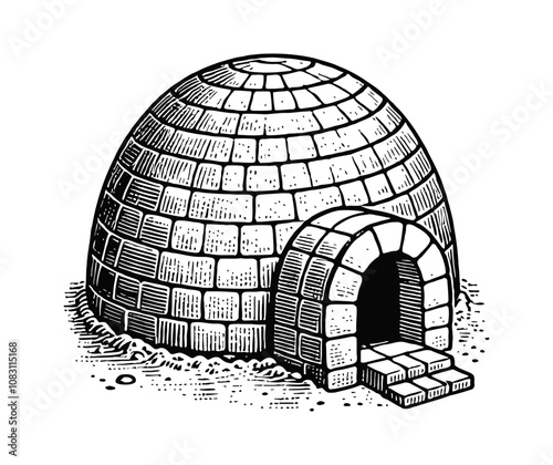 igloo engraving black and white outline